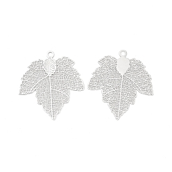 Платина Латунные филигранные большие подвески, гравированные металлические украшения, долговечный, кленового листа, платина, 43.5x38.5x0.3 мм, отверстие : 2.5 мм