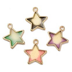 Mixed Color Rack Plating Alloy Epoxy Resin Pendants, Glitter Star Charms, Long-Lasting Plated, Cadmium Free & Nickel Free & Lead Free, Golden, Mixed Color, 18.5x16x1.7mm, Hole: 1.8mm