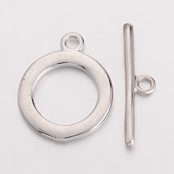Platinum Brass Toggle Clasp, Platinum, Ring: 18x14mm, Bar: 21x2mm, Hole: 1.8mm