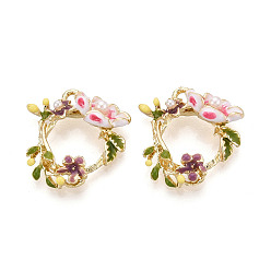 Серо-розавый Подвески из эмали, АБС-пластика, искусственного жемчуга и стразов с гальваническим покрытием., , золотые, без кадмия, без никеля и без свинца, увядшая роза, 23x21.5x6.5 мм, отверстие : 2 мм