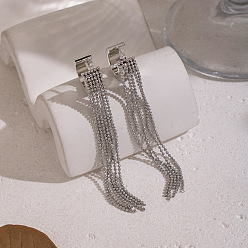 Платина Серьги из 304 нержавеющей стали, цепочка с шариками и кисточкой, платина, 72.5x7 мм