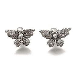 Платина Латунь микропаве прозрачный кубический цирконий европейский бисер, бусины с большим отверстием, бабочка, платина, 13x21.5x13 мм, отверстие : 4x3.5 мм