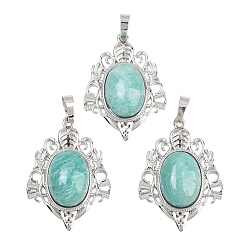 Платина Природные подвески амазонит, латунные камни, полые подвески в виде веера, стойки покрытие, долговечный, платина, 38x27.5x8 мм, отверстие : 8x5 мм