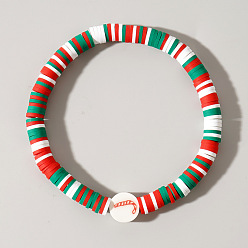 Разноцветный Рождественские браслеты из полимерной глины в стиле хейши и акриловых бусин, эластичные, для женщин., плоский круглый с конфетным тростником, красочный, 6.89 дюйм (17.5 см)