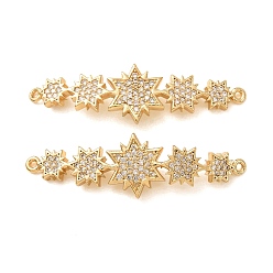 Real 18K Gold Plated Brass Micro Pave Clear Cubic Zirconia Connector Charms, Multi-Star Links, Rack Plating, Long-Lasting Plated, Cadmium Free & Lead Free, Real 18K Gold Plated, 11.5x39x2mm, Hole: 1mm