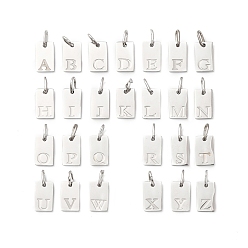 Нержавеющая Сталь Цвет 26шт. 304 набор подвесок из нержавеющей стали, прямоугольник с буквой a ~ z, с целью перехода в кольце, цвет нержавеющей стали, 10x6x1.5 мм, отверстие : 4.5x2.5 мм