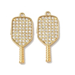 Настоящее золото 18K Спортивная тематика 304 подвески из нержавеющей стали с микропаве и прозрачными кубическими циркониями, ионное покрытие (ip), подвески для ракеток для пиклбола, реальный 18 k позолоченный, 28x12x2.5 мм, отверстие : 1.4 мм
