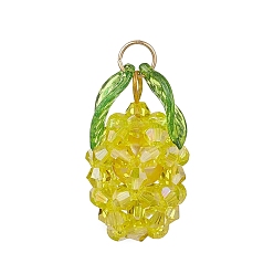 Желтый Стеклянные подвески, ананас, с 304 кольцами из нержавеющей стали, граненые, с покрытием AB цвета, желтые, 29x17x17 мм, отверстие : 5 мм