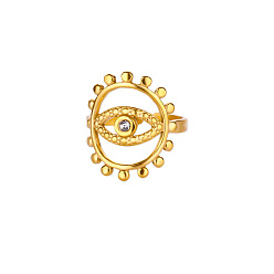Золотой 304 открытые кольца-манжеты из нержавеющей стали со стразами, злые глаза, золотые, внутренний диаметр: регулируемый