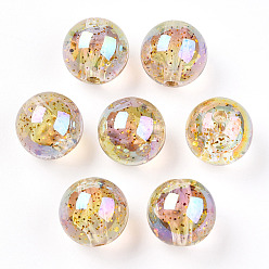 Шампанско-Желтый УФ-покрытие радужными переливающимися акриловыми бусинами, бусинка в бусине с блестками, круглые, шампанское желтый, 16x15.5 мм, отверстие : 2.7 мм