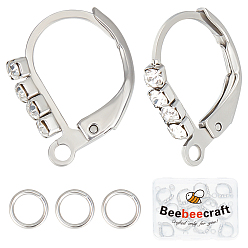 Нержавеющая Сталь Цвет 14 шт. 304 серьги с рычагом из нержавеющей стали, с прозрачным кубическим цирконием и горизонтальными петлями, 14шт кольца прыжок, цвет нержавеющей стали, 14x12 мм, отверстие : 1.5 мм, штифты : 0.7 мм