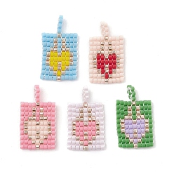 Mixed Color Handmade MIYUKI Round Rocailles Seed Beads, Loom Pattern, Rectangle Pendants, Mixed Color, 23x13x3mm, Hole: 2mm