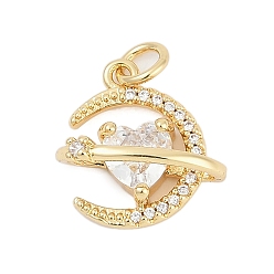 Настоящее золото 18K Латунные микро проложить кубического циркония подвески, Луна прелести, долговечный, стойки покрытие, без свинца и без кадмия, с целью перехода в кольце, реальный 18 k позолоченный, 15x15x7.5 мм, отверстие : 3.5 мм