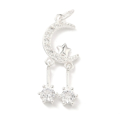Луна 925 подвески из стерлингового серебра с прозрачными кубическими цирконами, с печатью 925, серебряный цвет гальваническим, Луна прелести, 24x9x2 мм, Перейти кольцо: 5x0.6 мм, внутренний диаметр: 3.5 мм