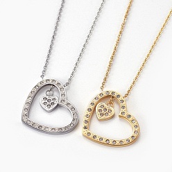 (52) Непрозрачная лаванда 304 подвесные из нержавеющей стали ожерелья, с застежками и стразами когтя омара, сердце, разноцветные, 17.3 дюйм (44 см), Кулон : 24.5x24x2 мм