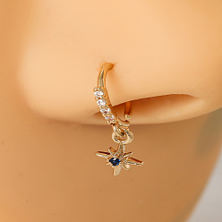 Звезда Латунные микропаве прозрачные и синие кубические цирконии подвесные кольца для носа, золотые, звезда, внутренний диаметр: 8 мм