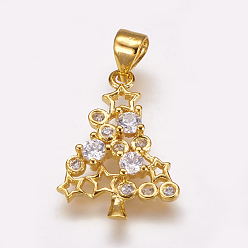 Golden Brass Micro Pave Cubic Zirconia Pendants, Tree, Golden, 19.5x14x3mm, Hole: 4x5mm