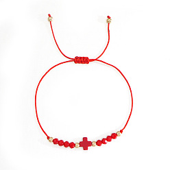 Красный Браслеты из стеклянных бус в стиле бохо, крестик для женщин, красные