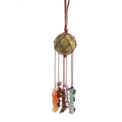Peridot Round Natural Peridot Pouch Pendant Decorations, Braided Thread and Gemstone Chip Tassel Hanging Ornaments, 210x30mm