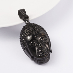 Черный Цвет Металла 316 l хирургические подвески из нержавеющей стали, Голова Будды, металлический черный , 42x24x13 мм, отверстие : 5 мм