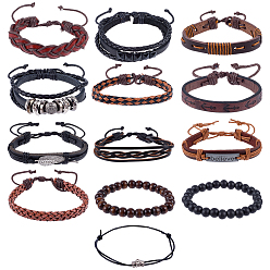 (52) Непрозрачная лаванда 13 шт. 5 стили плетеные браслеты из искусственной кожи для женщин и мужчин, разноцветные, внутренний диаметр: 2-1/8~3-5/8 дюйм (5.3~9.3 см), 1 шт / стиль