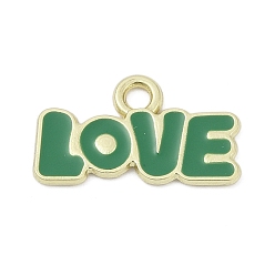 Морско-зеленый Эмалевые подвески ко дню святого валентина, золотые, словесное любовное очарование, цвета морской волны, 11.5x20x1.2 мм, отверстие : 2.2 мм