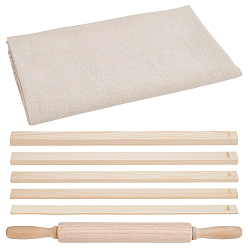 Mixed Color Ceramic & Clay Tool Kits, including Linen Cloth Fabric, Wooden Rolling Pin & Rulers, Mixed Color, 340x19.5~20x3~12mm