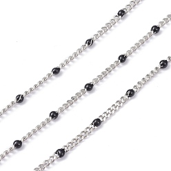 Black 304 Stainless Steel Enamel Curb Chains, with Spool, Soldered, Faceted, Black, 2.5x2x0.8mm, 32.80Feet/roll(10m/roll)