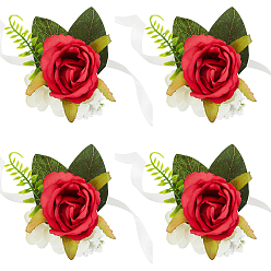 (123L) Белый крем непрозрачный блеск 4шт. шелковые имитация розы корсажи на запястье, с шелковой лентой, для свадьбы, партийные украшения, огнеупорный кирпич, 740~765x10 мм