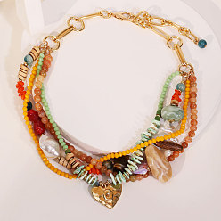Разноцветный Многослойные ожерелья в форме сердца из богемной смолы, алюминия и бусин из дерева, изготовленные вручную, золотые, красочный, 16.14 дюйм (41 см)