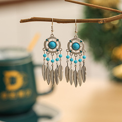 Светло-Голубой Серьги из сплава из смолы, плоские круглые с пером, серебряные, Небесно-голубой, 70 мм