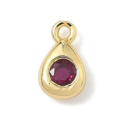 Фуксиновый Латунные микро проложить кубического циркония прелести, слезинки, без кадмия и без свинца, долговечный, стойки покрытие, реальный 18 k позолоченный, красно-фиолетовые, 7.5x4.5x2 мм, отверстие : 1 мм