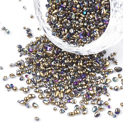 Coloré Plaqué perles de rocaille de verre, pour nail art accessoires de décoration, pas de trous / non percés, puce, colorées, 1.5~5x1.5~2x1.5~2 mm, sur 450 g / sac