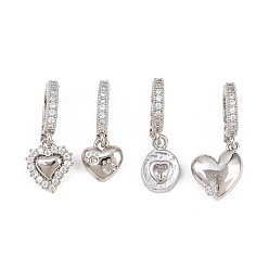 Платина Латунное микропейв, прозрачный кубический цирконий, складные застежки, сердце прелести, стойки покрытие, долговечный, без свинца и без кадмия, платина, 20~24 мм, отверстие : 6x4 мм