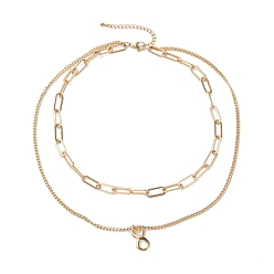 Golden PVD Vacuum Plating 304 Stainless Steel Double Chains Multi Layered Necklace with Infinity Charm for Women, Golden, 16.34 inch(41.5cm)