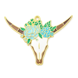 Верблюжий Подвески из эмали и сплава, золотые, голова крупного рогатого скота с цветочной подвеской, верблюжие, 34x45.5x2.5 мм, отверстие : 2 мм, 10 шт / комплект