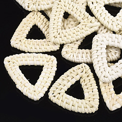 Lemon Chiffon Handmade Reed Cane/Rattan Woven Linking Rings, For Making Straw Earrings and Necklaces,  Triangle, Lemon Chiffon, 40~43x40~45x5mm, Inner Measure: 11~21x11~21mm