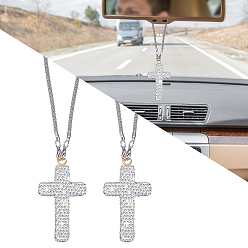 Платина 2шт. подвески в виде креста со стразами, с металлической цепочкой, платина, 175 мм