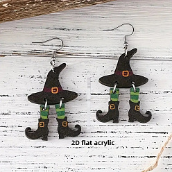 Зеленый Акриловые серьги-подвески в форме шляпы, платина, зелёные, 65x29 мм