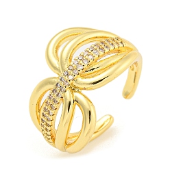 Настоящее золото 16K Открытое кольцо-манжета из прозрачного кубического циркония, латунные кольца на палец с каплевидным узлом для женщин, без кадмия и без свинца, реальный 16 k позолоченный, 14 мм