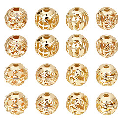 Настоящее золото 18K 32 шт 8 стиль полые шарики из сплава, круглые, реальный 18 k позолоченный, 8x7~8 мм, отверстие : 1.5~2 мм, 4 шт / стиль