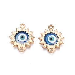 Солнце Соединительные подвески из сплава с эмалью синего цвета в виде «злого глаза» с полимерной смолой., стойки покрытие, без кадмия и без свинца и без никеля, золотые, солнце, 21.5x17x2 мм, отверстие : 1.5 мм