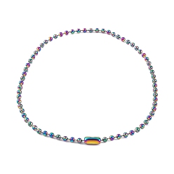 Rainbow Color Ионное покрытие (IP) 304 ожерелья-цепочки из нержавеющей стали для женщин, Радуга цветов, 15.94 дюйм (40.5 см), бусина : 4 mm