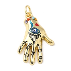 Античное Золото Сплав, окрашенный распылением, с эмалевыми подвесками, хамса рука, античное золото , 30.5x20.5x4 мм, отверстие : 4 мм