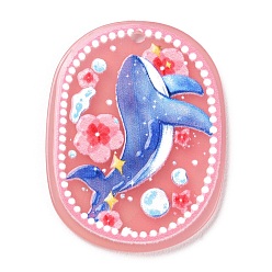 Лосось Акриловые подвески, овал с узором на тему океана, salmon, 39.5x30.5x2 мм, отверстие : 2 мм
