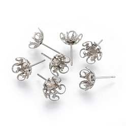 Нержавеющая Сталь Цвет Устойчивые к потускнению 304 фурнитура для сережек-гвоздиков из нержавеющей стали, цветок, цвет нержавеющей стали, 10 мм, 4 мм внутренним диаметром, штифты : 0.9 мм