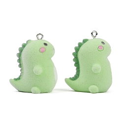 Бледно-Зеленый Кулоны из флокированной смолы, динозавр, с железной платиной петлей, бледно-зеленый, 33x20.5x26.5 мм, отверстие : 1.8 мм