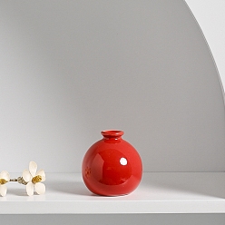 Crimson Mini Ceramic Floral Vases for Home Decor, Small Flower Bud Vases for Centerpiece, Round Vase, Crimson, 68~70x70~72mm, Hole: 20mm