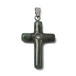 Мосс Агат Подвески-кресты из натурального мохового агата, с латунными микро проложить кубических выводы циркония, платина, стойки покрытие, 44.5~45x27.5~28.5x7~8.5 мм, отверстие : 4x6.5 мм