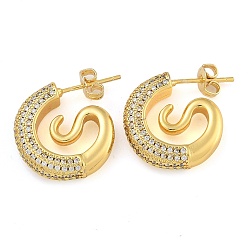 Настоящее золото 18K Серьги-гвоздики из латунного микро-паве, хвост, реальный 18 k позолоченный, 18.5x4.5 мм